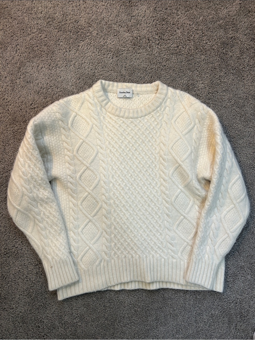 Aritzia Sunday Best Ivory Cable-Knit Crewneck Wool Sweater